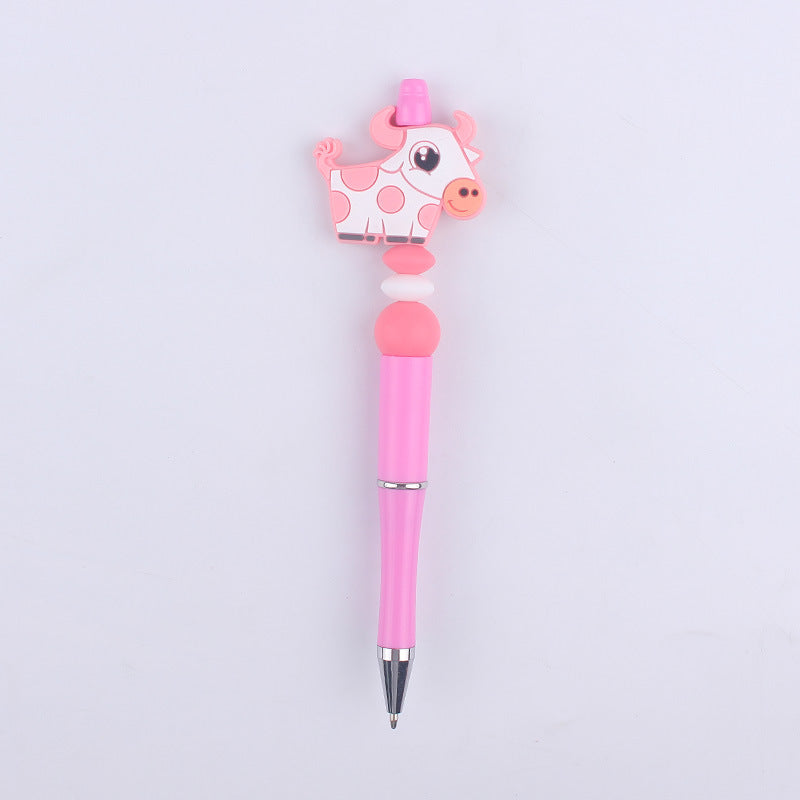 Handmade Beaded Pen Cartoon Animal Cow Silicone Beaded