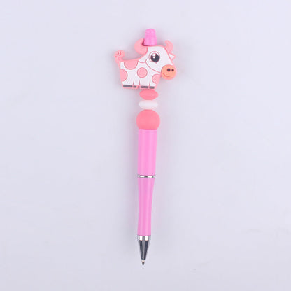 Handmade Beaded Pen Cartoon Animal Cow Silicone Beaded