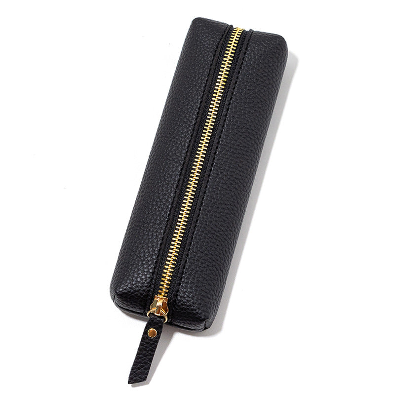Pebbled Leather Large Capacity Zipper Pen Bag