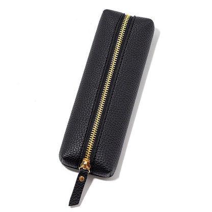 Pebbled Leather Large Capacity Zipper Pen Bag