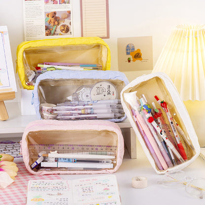 Polyester PU Large Capacity Transparent Pencil Case