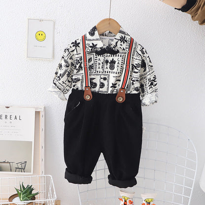 Children's Cotton Casual Long Sleeved Shirt Two-piece Set