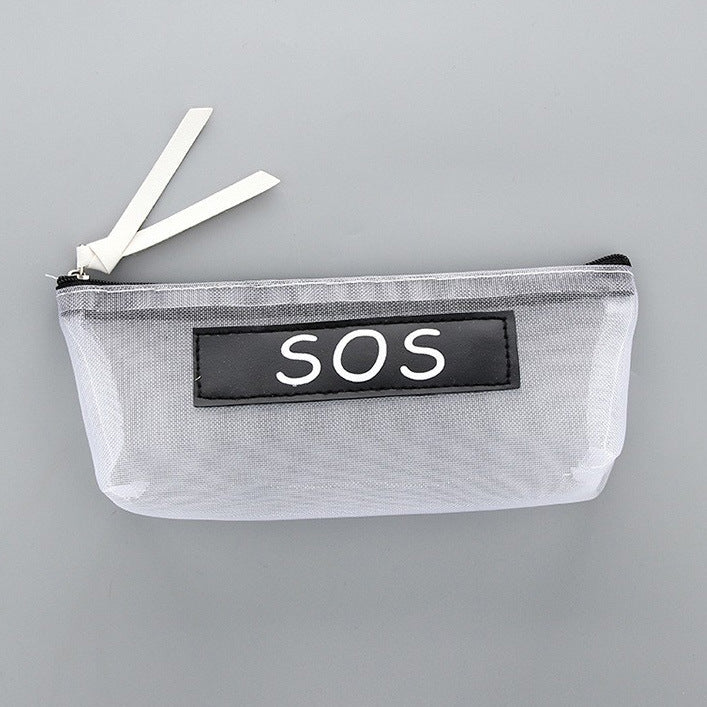 Simple Transparent Mesh Polyester Pencil Case