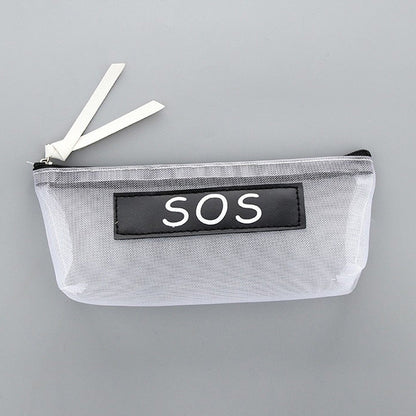 Simple Transparent Mesh Polyester Pencil Case