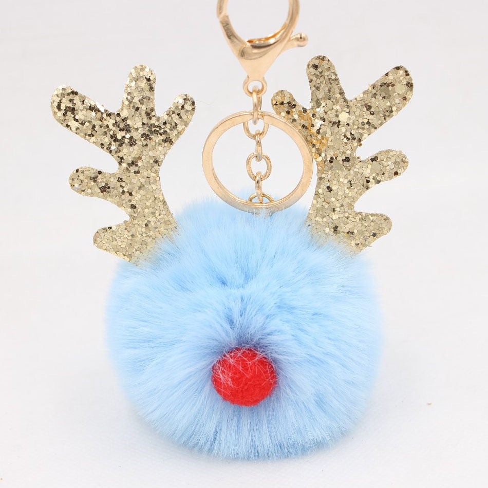 Christmas Antler Plush Ball Keychain