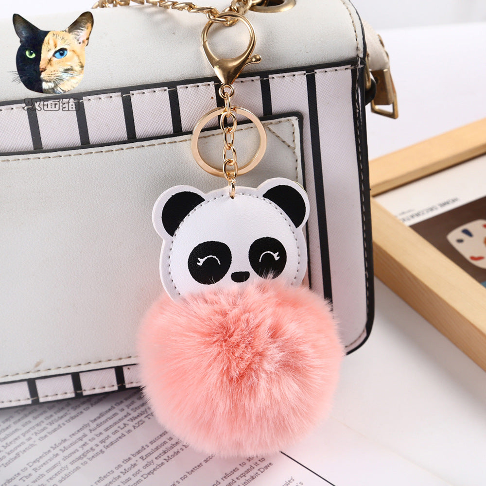 Cartoon Panda Fur Ball Alloy Keychain