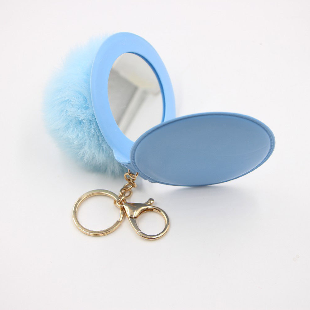 Small Mirror Hair Ball Bag Alloy Keychain