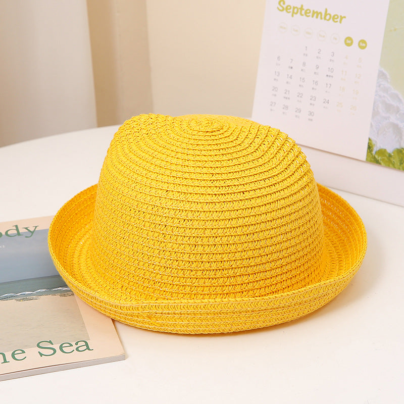 Cute Cartoon Children's Hats Colored Hats Cat Ears Straw Hats