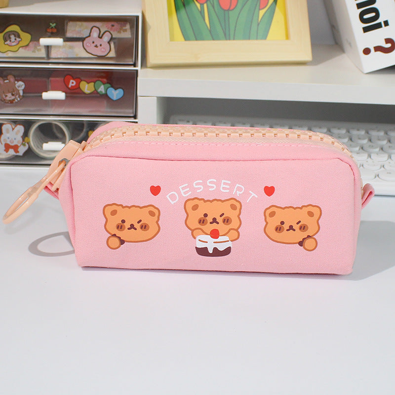 Large Zipper and Large Capacity Cute Canvas Pen Bags