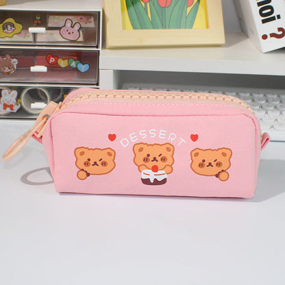 Large Zipper and Large Capacity Cute Canvas Pen Bags