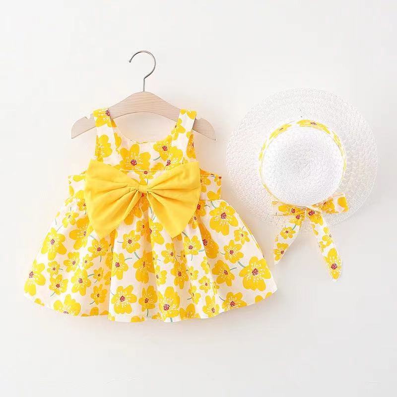 Baby Girl Big Bow Cotton Dress With Hat Baby Clothes