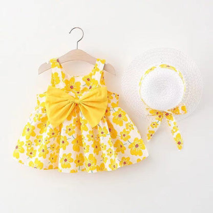 Baby Girl Big Bow Cotton Dress With Hat Baby Clothes