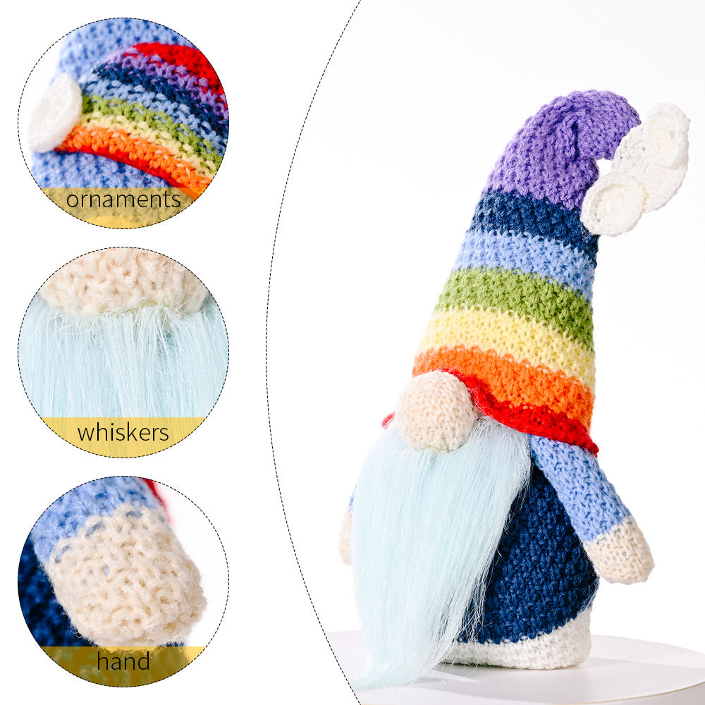 Polyester Knitting Rainbow Elf Rudolph Faceless Doll Colorful