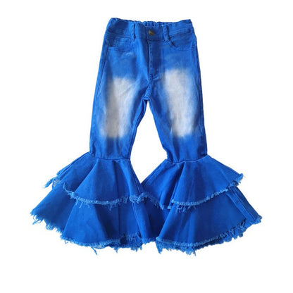 Polyester Slim Fit Kids Girls Jeans Double Layer Flares