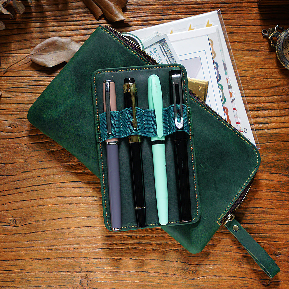 Cowhide Zipper Crazy Horse Leather Multi-functional Zipper Pencil Case