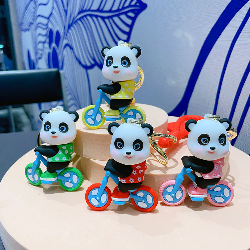 Cartoon Cycling Panda PVC Keychain Cute Keychain