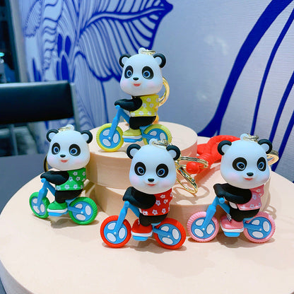 Cartoon Cycling Panda PVC Keychain Cute Keychain