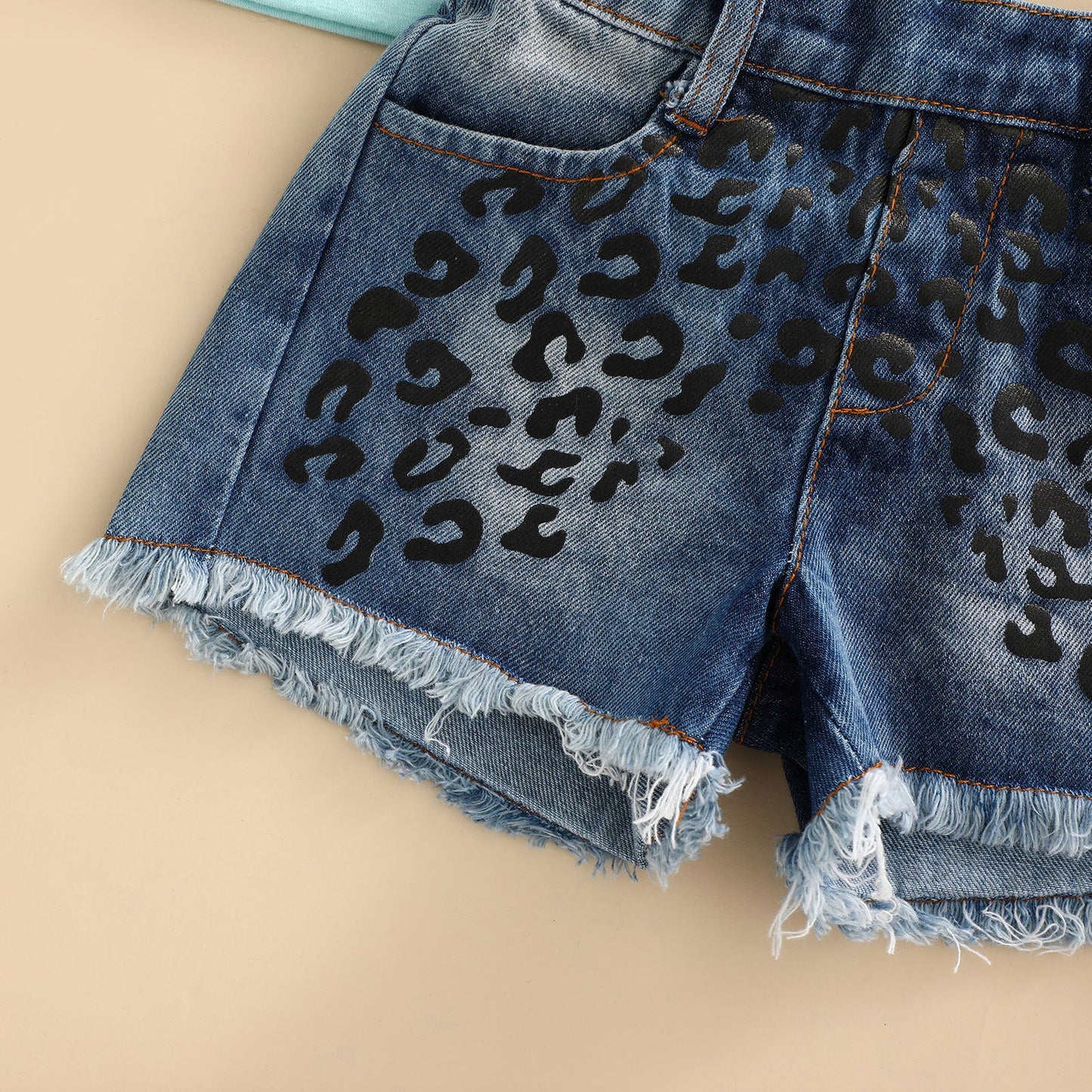 Cotton Rainbow Butterfly Print Tank Top Denim Shorts Girls Set