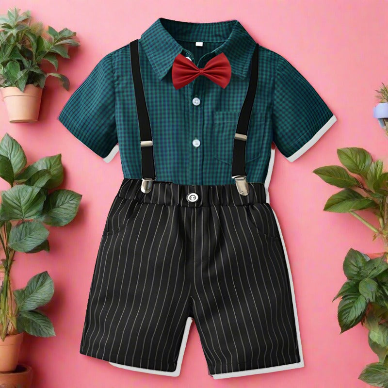Boys and Gentlemen's Cotton Bow Shirt and Suspender Suit