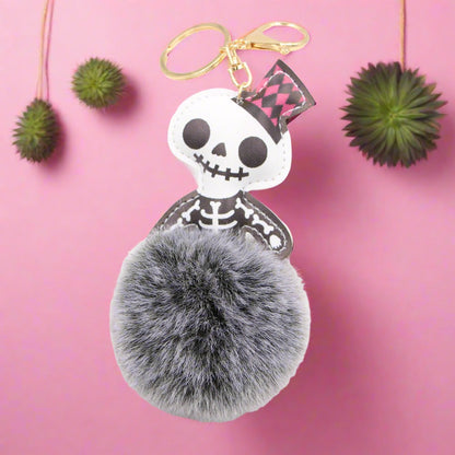 Halloween Leather Skull Fur Ball Keychain