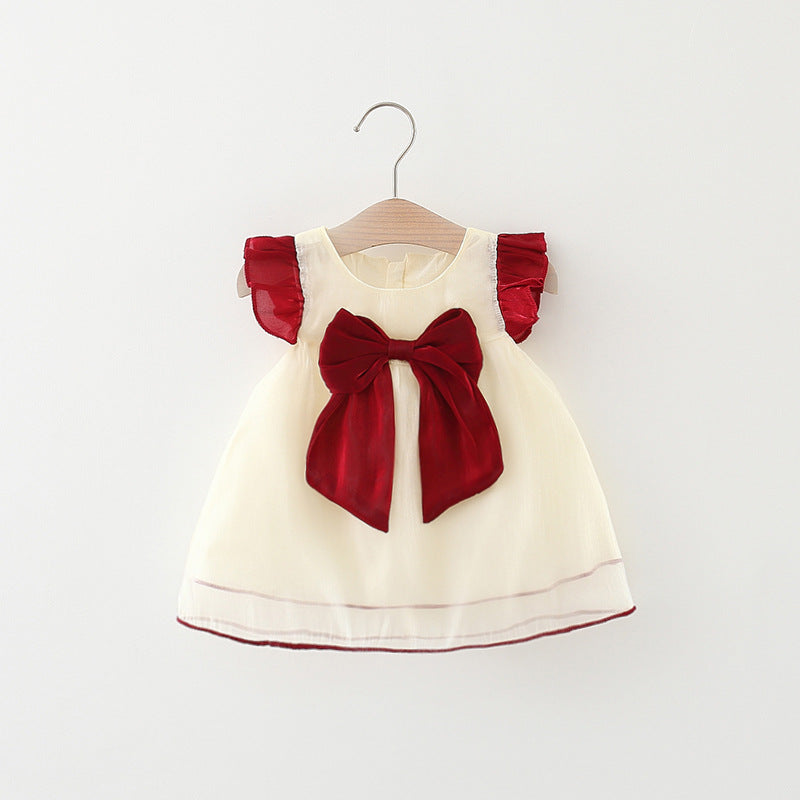 Girls Fly Sleeve Dress Polyester Baby Clothes