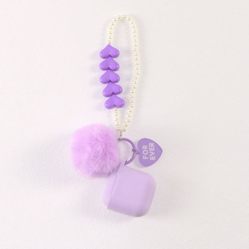 Colorful Love Fur Ball Beaded Keychain