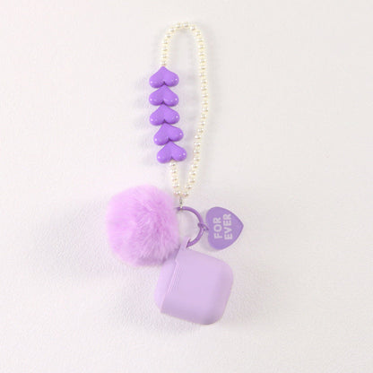 Colorful Love Fur Ball Beaded Keychain