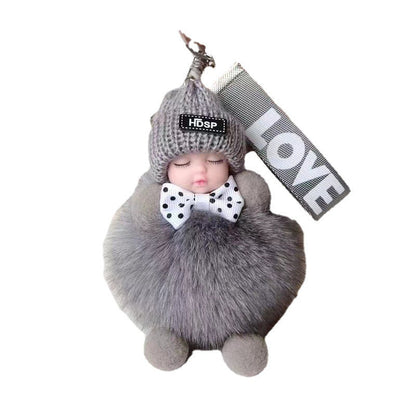 Real Fox Fur Ball Pendant Sleep Doll Keychain