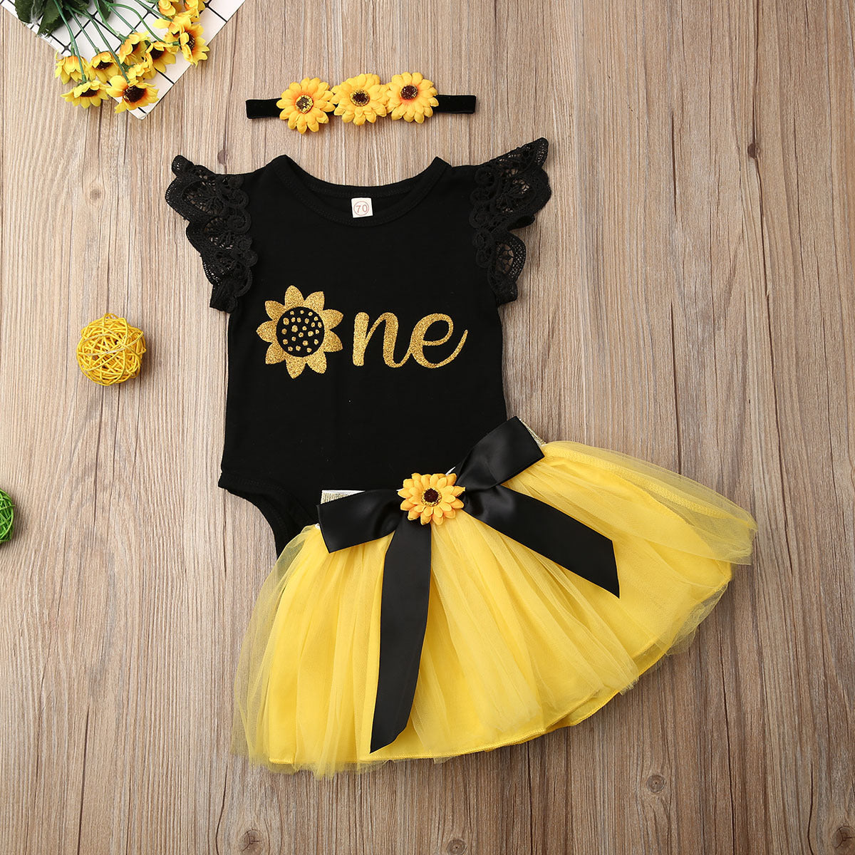 Baby Little Black Bow Gauze Dress Three-piece set
