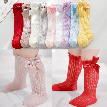 Baby Girls Solid Color Bow Accessories Socks