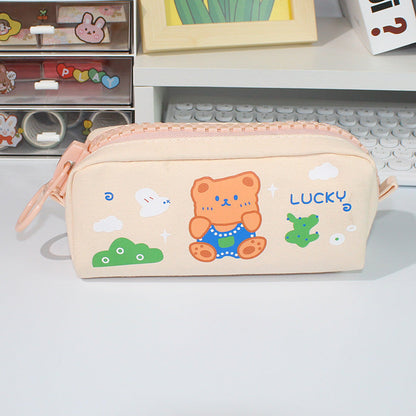 Large Zipper and Large Capacity Cute Canvas Pen Bags