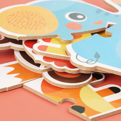 Wholesale Children's Wooden Three-dimensional Early Education Enlightenment Cartoon Animal Digital Cognitive Assembling Puzzle Toy