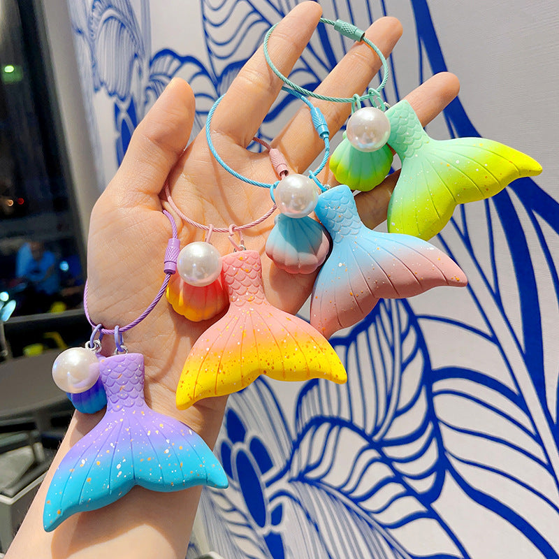Gradient Pearl Mermaid Tail Resin Keychain Cute Keychain