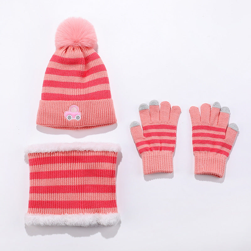 Wholesale Children's Jacquard Winter Hat Knitted Woolen Scarf Gloves Set