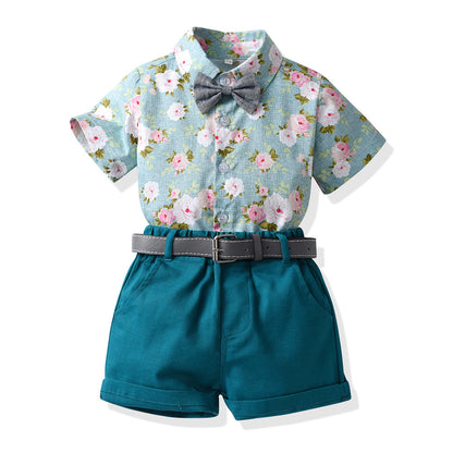 Boys' Cotton Summer Shirt Shorts Casual Two-piece Set