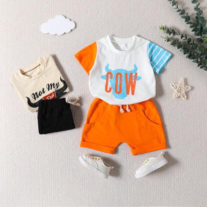 Cotton Western Patchwork Color T-shirt and Shorts Set