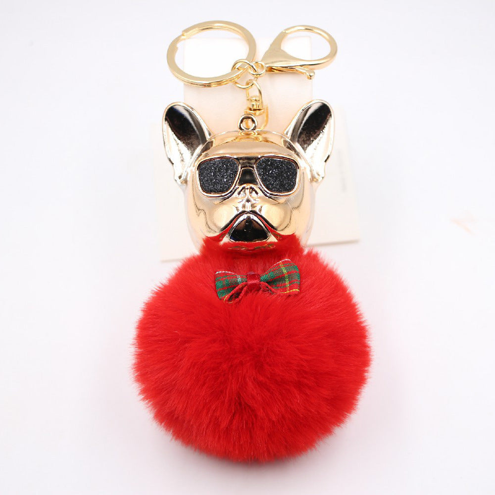 New Creative Sunglasses French Dou Plush Ball Keychain