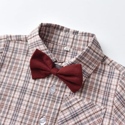 Wholesale Children's Cotton Plaid Long Sleeved Shirt Sets
