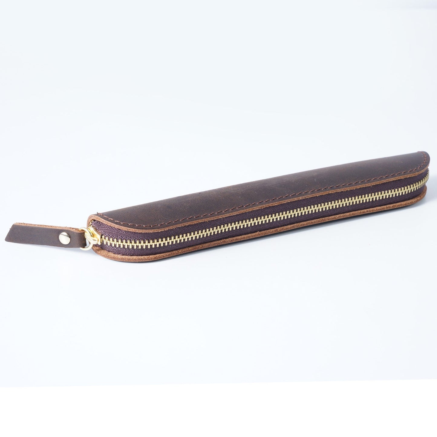 Retro Simple Leather Cowhide Zipper Mini Pencil Case