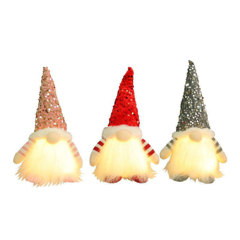 Christmas Sequins with Lights and Faceless Doll Ornaments