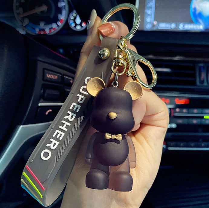 Cartoon Crystal Bow Tie Bear PVC Soft Glue Creative Keychain
