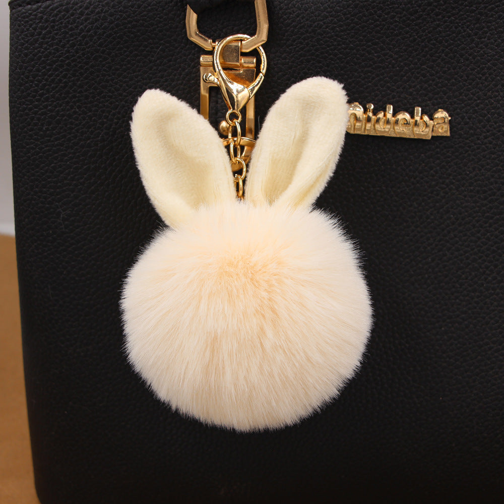 Rabbit Ears Fur Ball Keychain Plush