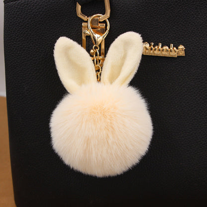 Rabbit Ears Fur Ball Keychain Plush