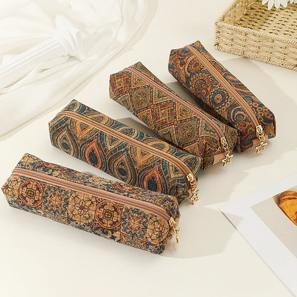 Retro Patterned Leather Large Capacity Pencil Case