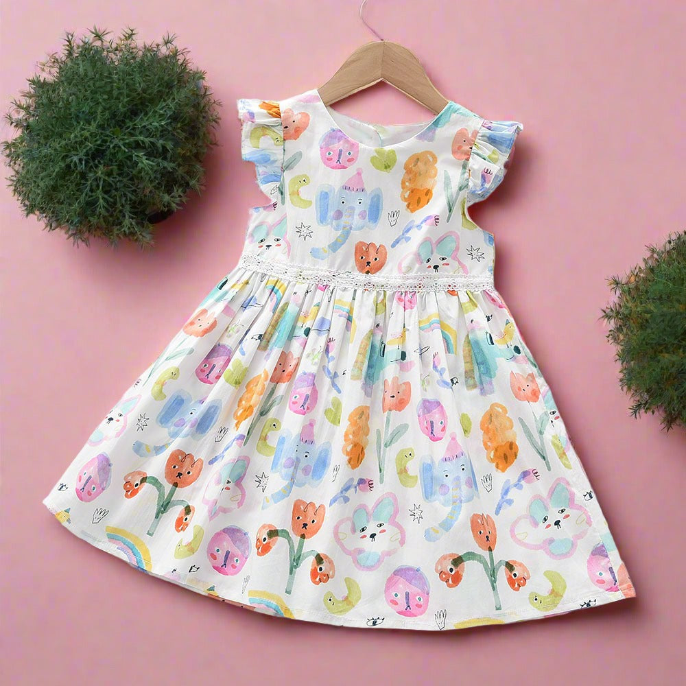 Girls Flying Sleeves Round Neck Vest Cotton Dress Baby Clothes