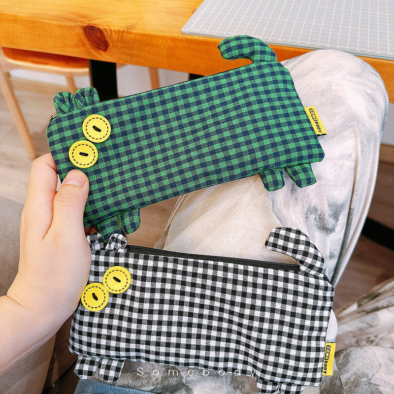 New Plaid Cat Canvas Pencil Case