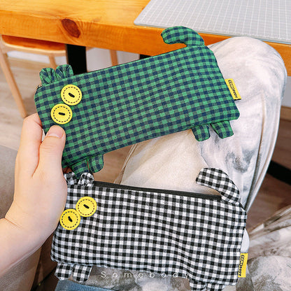 New Plaid Cat Canvas Pencil Case