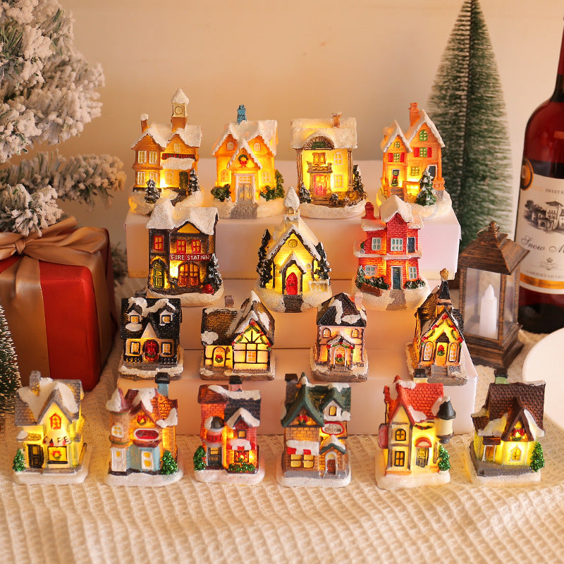 Christmas Resin Colored Luminous House Desktop Ornaments