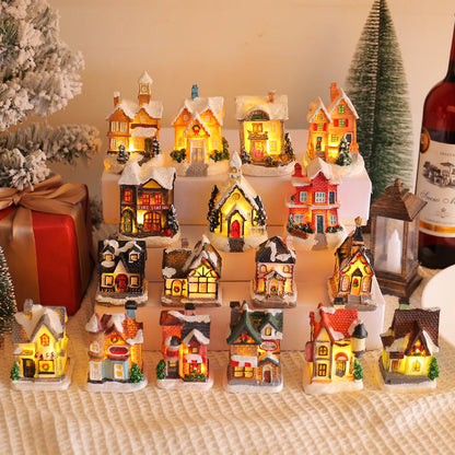 Christmas Resin Colored Luminous House Desktop Ornaments