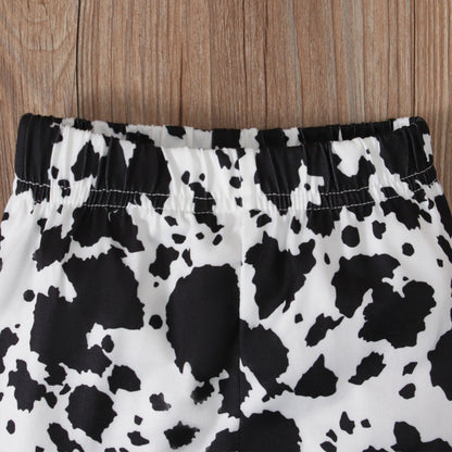Children's Western Style Short Sleeve Pants Cow Head Suit